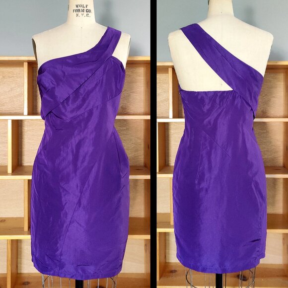 EUC ABS Allen Schwartz Purple One-shoulder Draped Mini Dress 6 Small - Picture 1 of 4